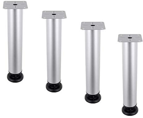 Gedotec 4 Stück Möbelfüße höhen-verstellbar | Lena | 200 mm Höhe Schrank-Füße | Metall Chrom matt | Höhen-Einstellung + 20 mm | Sockel-fuß mit Aufschraubplatte | Kommoden-Füße Silber