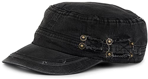 styleBREAKER Unisex Military Cap im Destroyed Vintage Look | verstellbares Army Cap aus Baumwolle | Used Look Schirmmütze für Herren und Damen, Farbe:Schwarz