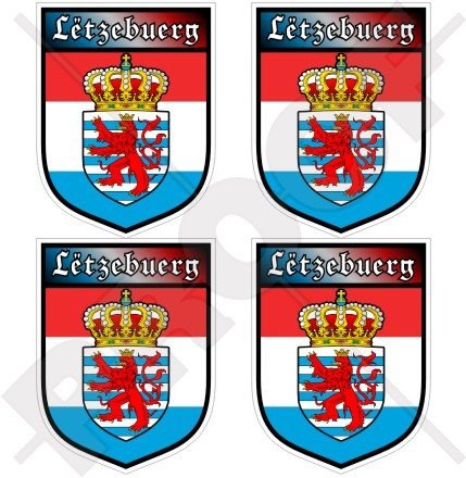 4 x Aufkleber aus Vinyl mit Luxemburg-Wappen/Letzebuerg 5,0 cm, Helmaufkleber