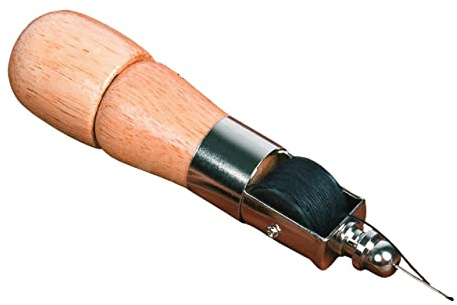 Wenko 8317100 Nähahle - inklusiv 2 Ersatzspulen, Holz/chrom, ø 3.5 x 16.5 cm