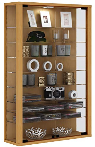 VCM Vitrine Wandvitrine Sammelvitrine Wand Regal Glas Hänge ohne Beleuchtung Buche 90 x 59 x 18 cm Vitrosa Mini