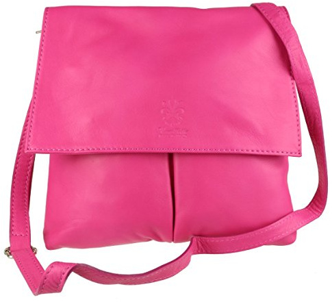 Girly Handbags Femme Double Pocket cuir italien Messenger Bag (Fuchsia)