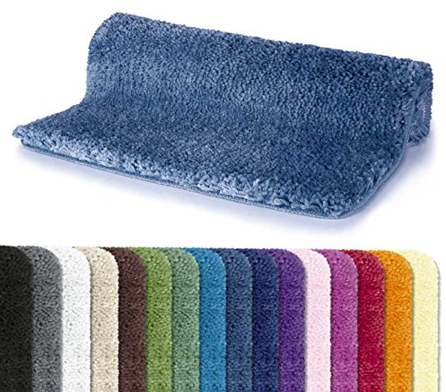 Spirella Badteppich Badematte Duschvorleger Mikrofaser Hochflor | flauschig | rutschhemmend | geeignet für Fußbodenheizung | 80x150 cm | Himmelblau