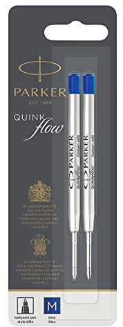 Parker Ballpoint Pen Refills | Medium Point | Blue QUINKflow Ink | 2 Count