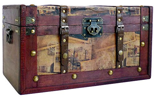 Fine Gifts UK Large Vintage Style Wooden Storage Trunk Chest, Dimensions are approximate 50x30x30 cm, Gift idea for Mum, Mothers Day, Christmas, Birthday, Toy Box, Keepsake, Memory Box