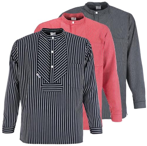 modAS Unisex Finkenwerder Fischerhemd Basic Line – Hemd Seemann Skipper Fischer-Hemd gestreift aus Baumwolle mit Breiten Streifen in Blau Größe 3XL