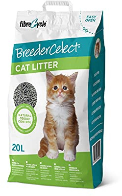 BreederCelect – Pellets de Papel Reciclado, 20 L, Lecho Ecológico para Gatos y Pequeños Mamíferos, Alta Absorción y Control Natural de Olores, Biodegradable y Libre de Químicos