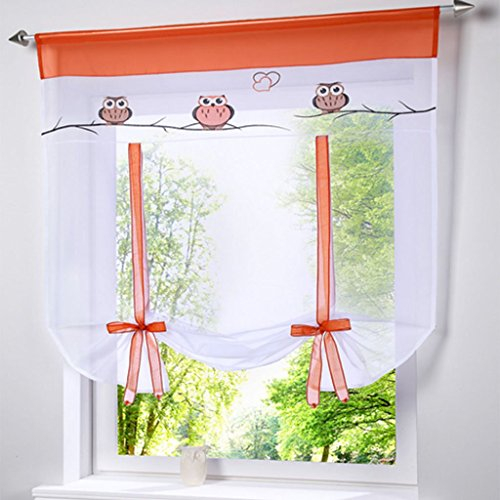 SIMPVALE Raffrollo Bestickt Eule römischen Liter Fall Schatten Band Typ Gardinen, Orange, Breite 80cm / Höhe 120cm