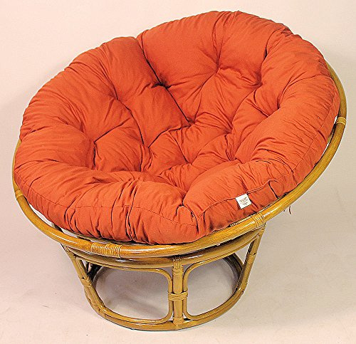 Rattan Papasan Sessel inkl. hochwertigen Polster, D 110 cm, Fb. Honig, Polster Lachsfarben