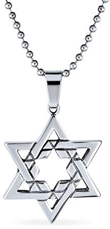 Bling Jewelry Unisex Herren Religiöse Magen Judaik Hanukka Stern Des David Anhänger Halskette Für Männer Bar Mitzvah Mit Kugelkette Aus Edelstahl
