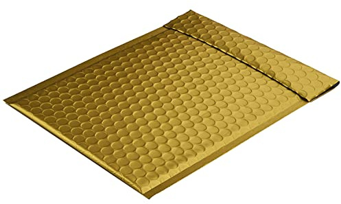 Farbige Luftpolstertaschen, 200 x 250 mm, ohne Fenster, 10 Stück, Gold | Haftklebung mit Abziehstreifen, Gerade Klappe, 180 my Metallic Bubble Bags - Matt, Blanke Briefhüllen