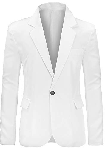 Allthemen Mens Casual Suit Jackets Slim Fit Blazer One Button Suits Coat Solid Casual Jacket Top, White, XL