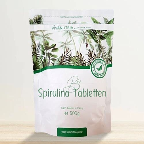 VivaNutria Bio Spirulina Tabletten 500g | aus kontrolliert biologischem Anbau I 2500 Bio Algen Presslinge ohne Zusätze - rein & natürlich I schonend verarbeitet | Rohkostqualität | vegan