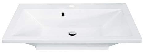 FACKELMANN Waschbecken DOMINO / Waschtisch aus Gussmarmor / Maße (B x H x T): ca. 80 x 17 x 50 cm / Einbauwaschbecken / hochwertiges Becken fürs Badezimmer und WC / Farbe: Weiß / Breite: 80 cm