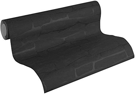 A.S. Création Vliestapete Best of Wood`n Stone 2nd Edition Tapete in Stein Optik fotorealistische Steintapete Naturstein 10,05 m x 0,53 m schwarz Made in Germany 139511 1395-11