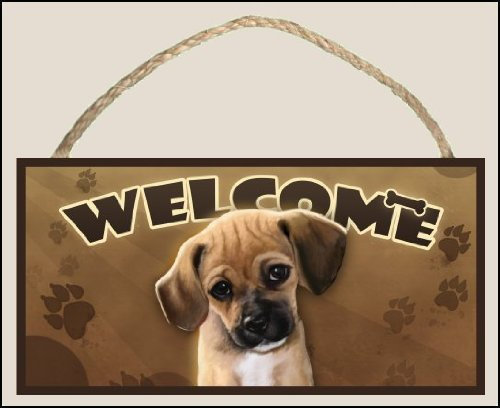 Puggle (portrait view) Welcome Dog Sign / Plaque featuring the art of Scott Rogers