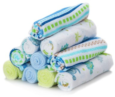 Spasilk 10 Pack Soft Terry Bath Washcloths – Newborn Boy or Girl, Blue Stripes