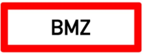 LEMAX® Feuerwehrschild, BMZ (Brandmeldezentrale) - DIN 4066 Kunststoff langnachleuchtend weiß/schwarz/Randfarbe: rot 297x105mm