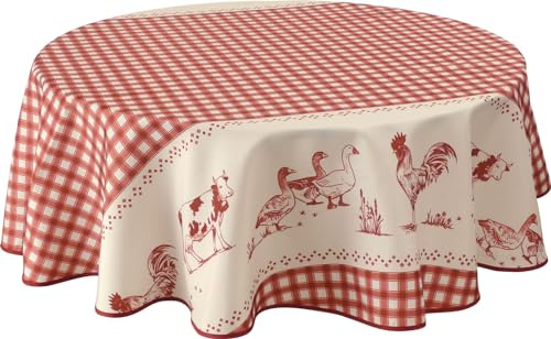 Le Linge de Jules Nappe Anti-Taches Ferme Rouge - Ronde 160 cm