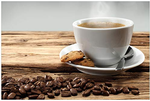 Wallario Premium XXL-Vliestapete Heiße Tasse Kaffee mit Kaffeebohnen - Fototapete Größe: 400 x 267 cm