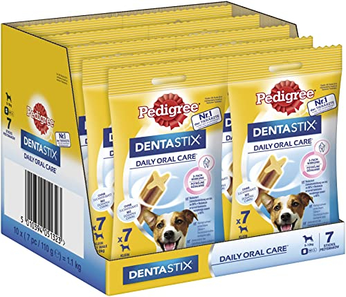 PEDIGREE DentaStix Hundesnack für kleine Hunde (5-10kg), Zahnpflege-Snack mit Huhn und Rind, 10 Packungen je 7 Stück (10 x 100 g)