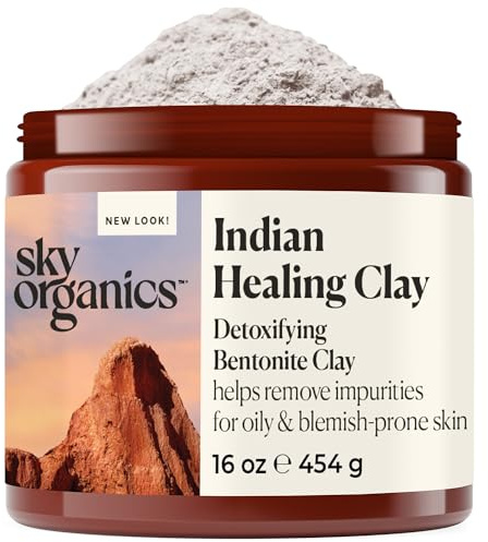 Sky Organics - Indische Heilerde, 454 g - entgiftendes Bentonit-Tonpulver - Peeling-Gesichtsmaske - Porenreiniger - Mischhaut und fettige Haut - natürlich, vegan - Hautpflege und Selbstpflege