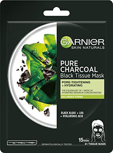 Garnier, Pure Charcoal Black Tissue Mask Cleansing and Moisturising Pore Tightening Mask A Cleaning Mask on a Carbon Fabric
