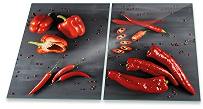 decorwelt | Herdabdeckplatten 2x40x52 cm 2-Teilig Gemüse Rot Ceranfeldabdeckung Universal Spritzschutz Glas Deko Elektroherd Induktion für Kochplatten Herdschutz Schneidebrett Sicherheitsglas