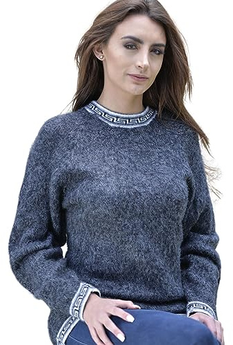 Gamboa Alpaca Jersey Mujer Cuello Redondo Sueter Lana de Punto Blanco