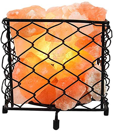 Klass 4KG Himalayan Rock Salt Lamp, Square Metal Fire Basket Mood Light for Home Decor Accessories & Lighting