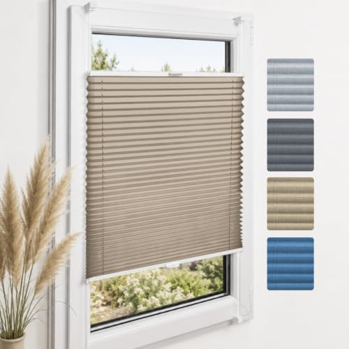Home-Vision Premium Plissee ohne Bohren Klemmfix Melange Beige B80 x H100cm | Faltrollo mit Klemmträger Lichtdurchlässig Rollo Leinenoptik Blickdicht Sonnenschutz Jalousie für Fenster & Tür