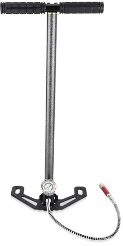 4500psi Standpumpe, Faltbar Fahrrad 3-stufige Handpumpe Tragbare PCP Luftpumpe mit Manometer für PCP-Pistolen Gewehre und Luftgewehre Autoreifen Motorradreifen Fahrradreifen