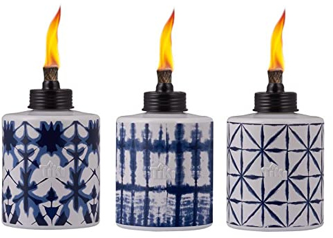 Tiki Blue/White Glass 7 in. Tabletop Torch 1 pk - Case of: 6;6