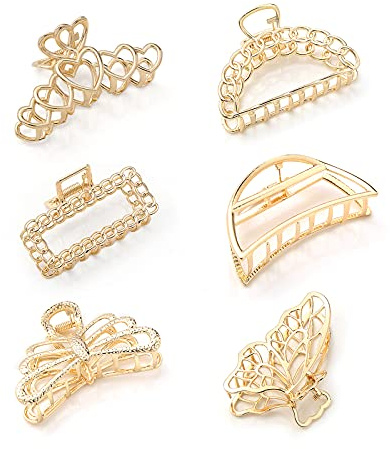 Gwotfy Metall Haarklammern, 6 Stück Haargreifer Clips Haarklammer Groß Dickes Haar Rutschfest Haarnadel Haarspange Gold Metall Elegant Haarspangen Haargreifer Klaue Clips für Frauen Damen Mädchen