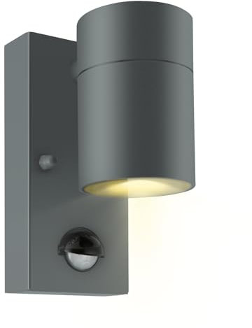 Kerry Outdoor Motion Sensor Wall Lights, Downward Outside Lighting Mains Powered, IP44 Anthracite Grey Stainless Steel Downlight, Exterior PIR Detector Security Fixture for Front Door, Porch, Garden