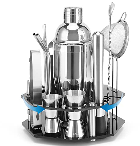 Cocktail Shaker Kit, Ensemble de Cocktail Shaker, Boston Shaker 21 Pièces,Acier Inoxydable, Kit Cocktail,Pilon Cocktail,Doseur Cocktail et Accessoires (Argent)