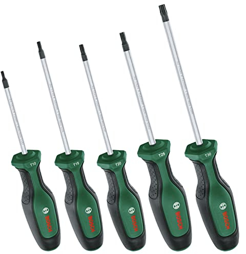 Bosch Home and Garden Set di Cacciaviti da 5 Pezzi, Cacciaviti, Acciaio S2, Rivestimento Softgrip, Punta Magnetica, Set Torx da 5 pezzi
