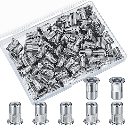 60 Pcs Rivet Nuts Set, M5 Stainless Steel Rivnuts, Flat Head Rivnuts, Threaded Insert Nutsert Rivet Nuts Assortment Set, Knurled Rivnuts