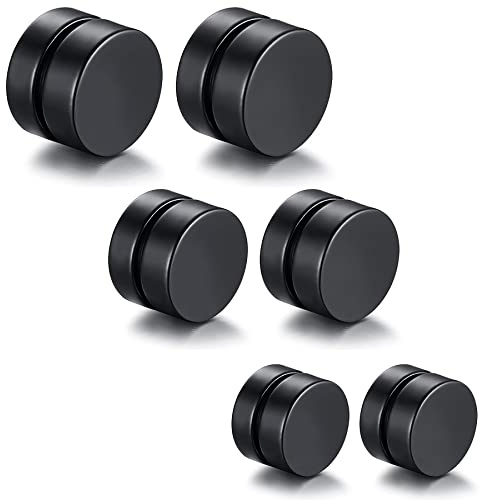 HENGYID 3 Pairs Magnetic Earrings for Men - Stainless Steel Allergy-Free and Hypoallergenic Non-Piercing Earrings - Non-Piercing Cross Studs earrings Unisex (Black)