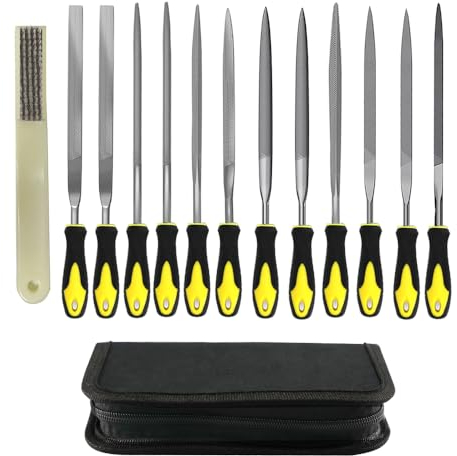 Feilenset 13pcs - Mini Feilen Set für Metall und Holz, Werkstattfeile Nadelfeilen Set mit Tragetasche und Bürste inkl Rundfeile Halbrundfeile Dreikantfeile Flachstumpffeile