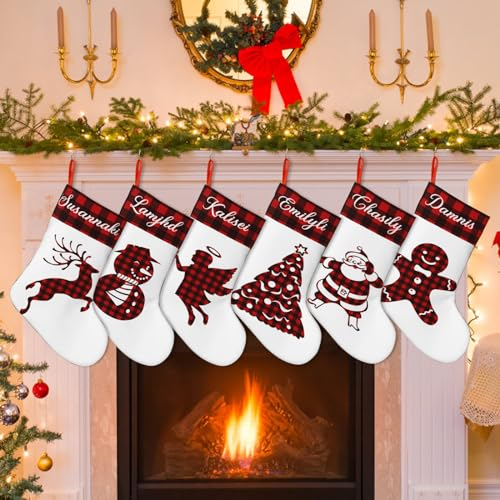 TATLETATLE Weihnachtssocken, personalisierter Weihnachtsstrumpf mit Namen für Weihnachten, Feiertagsdekoration, Ornamente, Weihnachtsmann, lustige festliche Weihnachtsdekoration, fertig zum Aufhängen