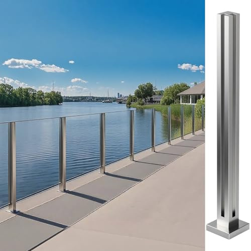 Cvter aus Edelstahl Glasgeländer pfosten mit Einsteckenden 60cm – Schwerlastbereich Glasmontageklemme für Veranda, Stufen, Garten, Terrasse, Treppe, Silbernes