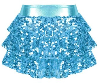 Kaerm Falda de baile latinoamericana para niños y niñas, falda patinadora con lentejuelas y líneas A, minifalda de ballet brillante con pantalones cortos dancewear, azul claro, 134 - 140 cm