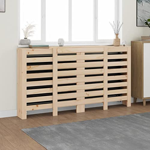 Rantry Heizkörperverkleidung 210x21x85 cm Kiefer Massivholz Beige Modernes Lamellendesign Praktische Ablage für Wohnzimmer Flur Heizung Heizkörper Zubehör
