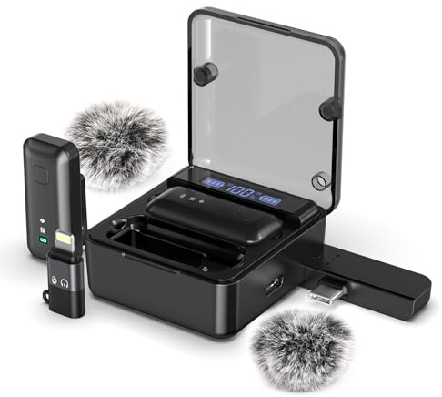 EVARY Lavalier Mikrofon Wireless für iPhone/Android, 25M Langstreckenübertragung, Plug and Play Kabelloses Lavalier Mikrofon, Ultra Mini Tragbares Ansteckmikrofon,für Videoaufzeichnung/YouTube/TikTok
