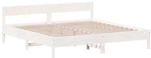 vidaXL Sängram Med Huvudgavel Vit 200x200 cm Massiv Furu, Dubbelsäng, Sovrumsmöbler, Trä Sängram, Sängbotten