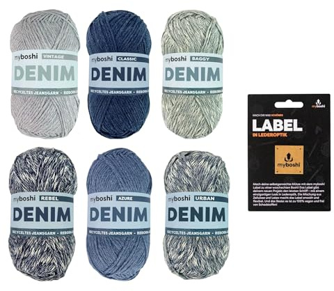 myboshi Maritim Wollpaket, Denim Wolle in Jeansfarben, Label, 6 Knäuel x 50g, Lauflänge 135m, zum Häkeln, Stricken, Sommerwolle, Maritim 6 Knäuel