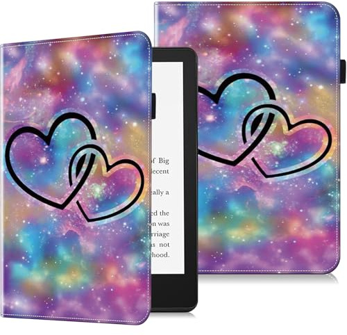GLANDOTU Hülle für Kindle Paperwhite 10. Generation, Erscheinungsjahr 2018 Schutzhülle, Flip PU Leder mit Stifthalter und Stand Wallet Cover Case für Kindle Paperwhite 1/2/3/4 - Zwei Herzen