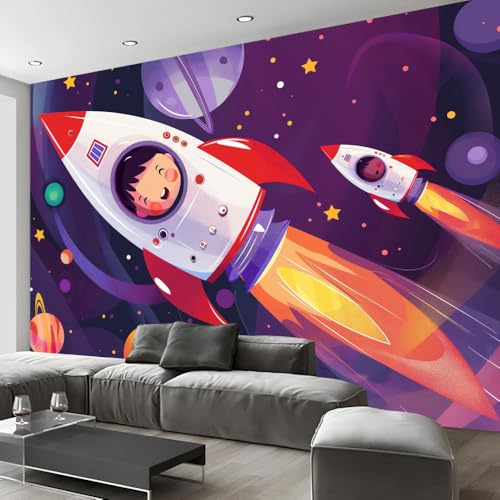 Fototapete Selbstklebenden Tapeten Raumschiff Für Kinder Tapete Wandtapete Klebefolie Tapetenfolie Wand Dekoration Wandaufkleber Wohnzimmer Cartoon-Raumschiff Wallpaper Tapet Wasserfeste Sticker