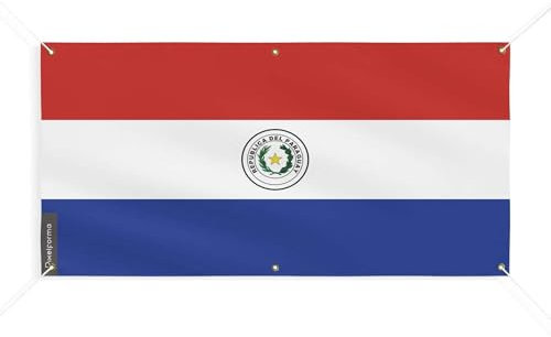 Pixelforma - Bandera de Paraguay con 6 ojales en varios tamaños, 90 x 180 cm